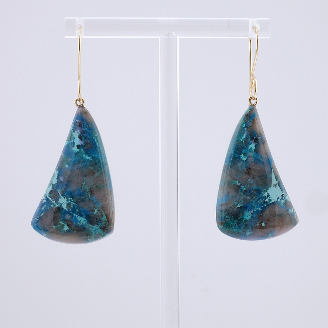 Handmade Papagoite and Ajoite 14k Yellow Gold Canyonite Earrings