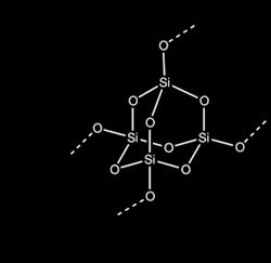 Silicon atom structure diagram on a black background